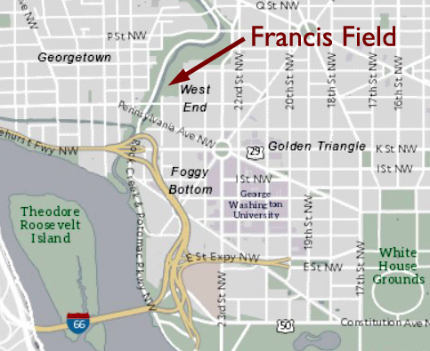 Map with arrow pointing to Francis Field