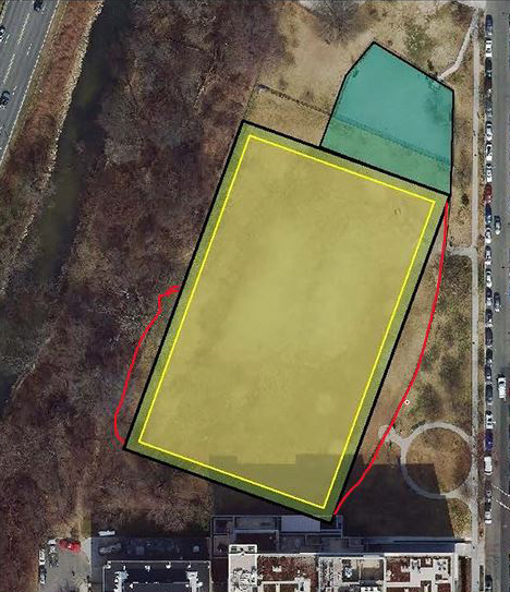 Aerial view with areas blocked out